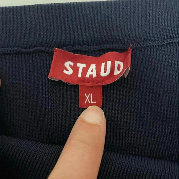 Staud Navy and White Karina Knit MIDI Skirt Size XL - Picture 2 of 7